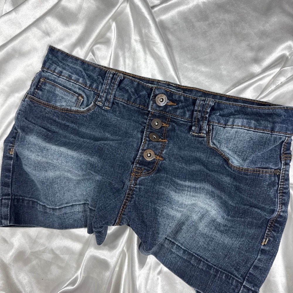 L.E.I. Tatum High Rise Denim Shorts Dark Wash Button Fly Size 9